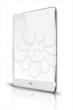 Realistic tablet computer with blank screen and reflection isolated on white background. Highly detailed illustration.