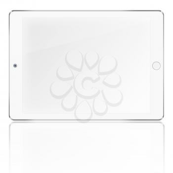 Tablet computer with blank screen and reflection isolated on white background. Highly detailed illustration.