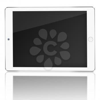 Tablet computer with black screen and reflection isolated on white background. Highly detailed illustration.