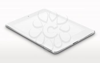Realistic tablet computer with blank screen on gray background. Highly detailed illustration.