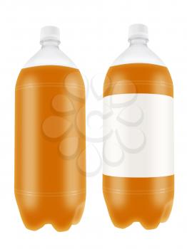 Refreshing orange drink in plastic bottles isolated on white background. Highly detailed illustration.