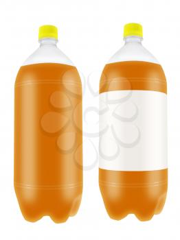 Refreshing orange drink in plastic bottles isolated on white background. Highly detailed illustration.