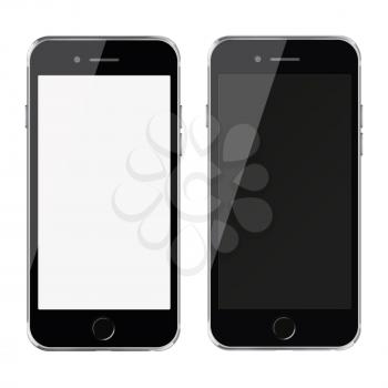 Mobile smart phones with white and blank screen isolated on white background.