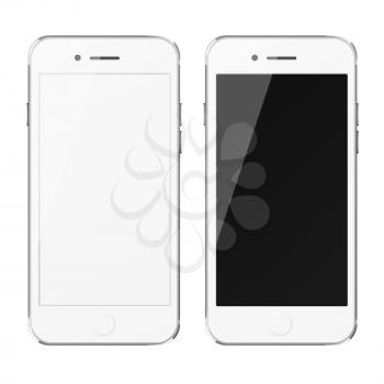 Mobile smart phones with white and blank screen isolated on white background. Highly detailed illustration.