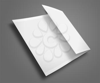 Blank trifold brochure / zigzag folded flyer on gray background with shadows. Highly detailed illustration.