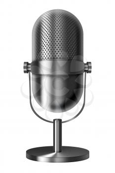 Vintage metal silver microphone isolated on white background. Highly detailed illustration.