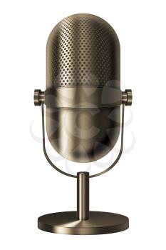Vintage metal golden microphone isolated on white background. Highly detailed illustration.