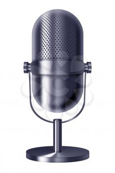Vintage metal silver blue microphone isolated on white background. Highly detailed illustration.