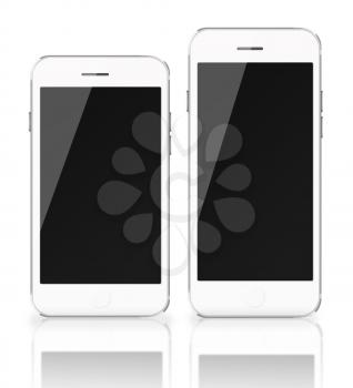 Mobile smart phones with black screen isolated on white background. Highly detailed illustration.