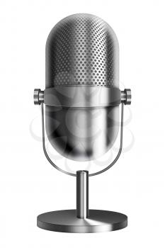 Vintage metal silver microphone isolated on white background. Highly detailed illustration.