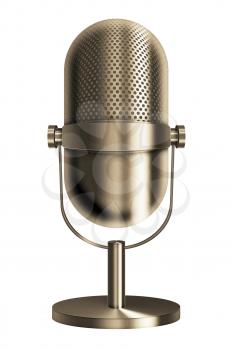 Vintage metal golden microphone isolated on white background. Highly detailed illustration.