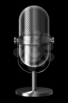 Vintage metal silver microphone on black background. Highly detailed illustration.