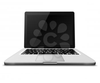 Modern glossy laptop with black screen and shadows isolated on white background. Highly detailed illustration.