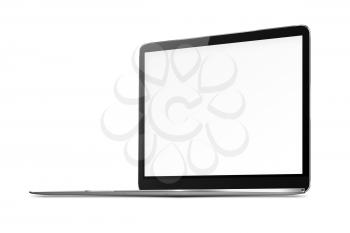 Modern laptop with blank screen and shadows isolated on white background. Highly detailed illustration.