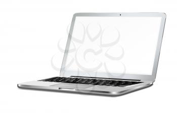 Modern laptop with blank screen and shadows isolated on white background. Highly detailed illustration.