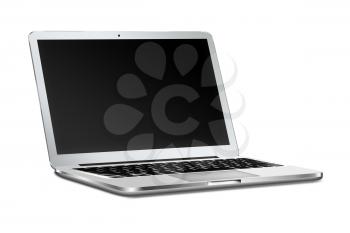 Modern laptop with black screen and shadows isolated on white background. Highly detailed illustration.