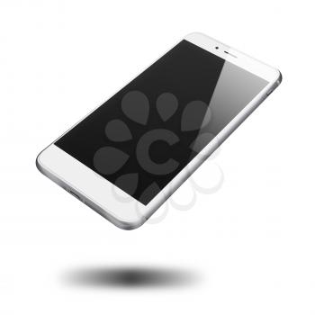 Modern mobile phone with blank screen isolated on white background. Highly detailed illustration.