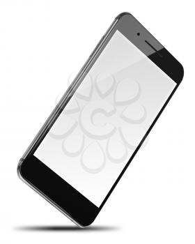 Mobile smart phone with blank screen isolated on white background. Highly detailed illustration.