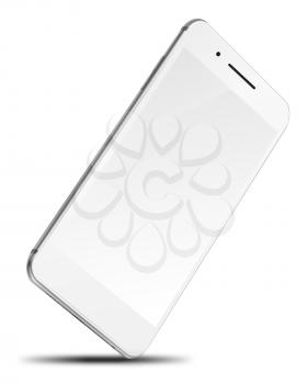 Mobile smart phone with blank screen isolated on white background. Highly detailed illustration.