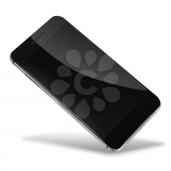 Mobile smart phone with black screen isolated on white background. Highly detailed illustration. 