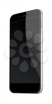 Realistic mobile phone with black screen isolated on white background. Highly detailed illustration.