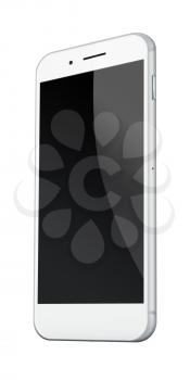 Realistic mobile phone with black screen isolated on white background. Highly detailed illustration. 