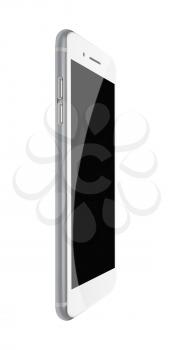 Fashionable phone realistic smartphone with black screen isolated on white background. Highly detailed illustration. 
