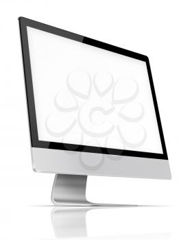 Modern flat screen computer monitor with blank screen and reflection isolated on white background. Highly detailed illustration.