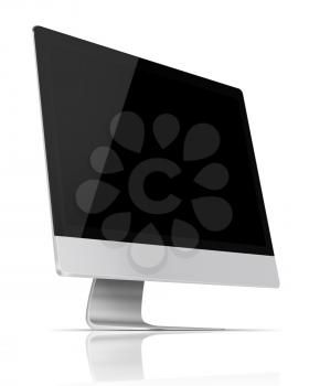 Modern flat screen computer monitor with empty screen and reflection isolated on white background. Highly detailed illustration.