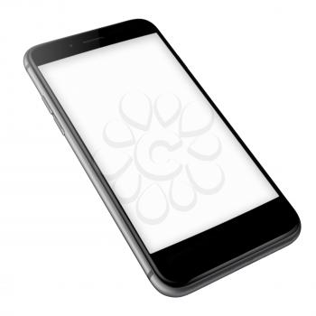 Realistic mobile phone with blank screen and shadows isolated on white background. Highly detailed illustration.
