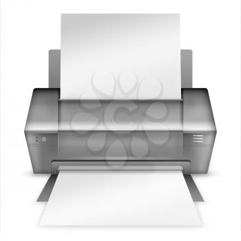 Realistic modern printer isolated on white background. Highly detailed illustration.