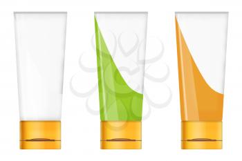 Set of tube mock up for cream, lotion, paste, gel, sauce, paint isolated on white background. Highly detailed illustration.