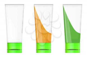Set of tube mock up for cream, lotion, paste, gel, sauce, paint isolated on white background. Highly detailed illustration.