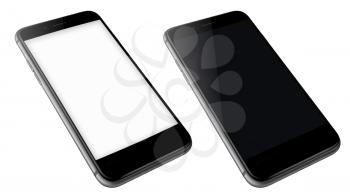 Realistic mobile phones with blank and black screens isolated on white background. Highly detailed illustration.
