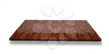 Top view on empty polished dark wooden table or counter isolated on white background. For product display.