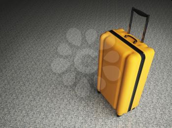 Large family polycarbonate luggage on stone floor background. 3D rendering.