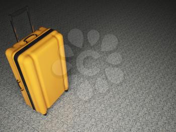 Large family polycarbonate luggage on stone floor background. 3D rendering.