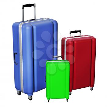 Large family polycarbonate luggages isolated on white background. 3D rendering.