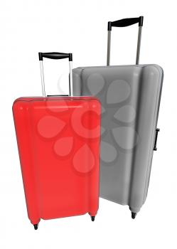 Large family polycarbonate luggages isolated on white background. 3D rendering.