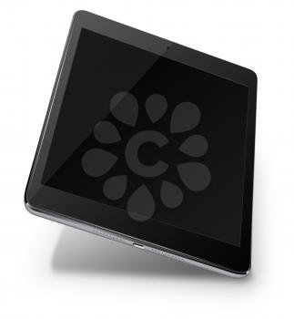 Realistic tablet pc computer with black screen isolated on white background. 3D Illustration.
