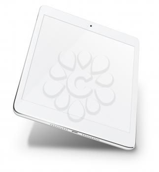Realistic tablet pc computer with blank screen isolated on white background. 3D Illustration.
