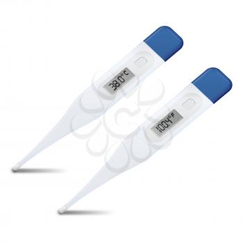 Set of modern, digital, medical thermometers with shadows isolated on white background. 3d illustration.