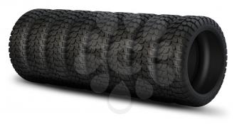 New rubber tires for car with shadows isolated on white background. 3D rendering. 