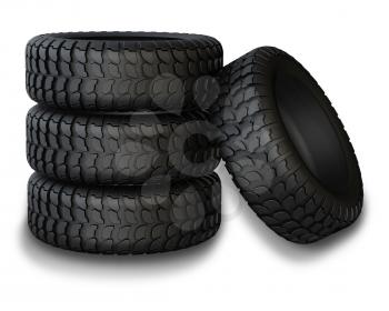 New rubber tires for car isolated on white background. 3D rendering. 