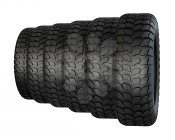 New rubber tires for car isolated on white background. 3D rendering. 