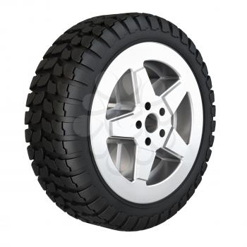 New rubber tire for car isolated on white background. 3D rendering. 
