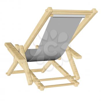 Wooden beach deck chair with grey fabric isolated on white background. 3d rendering.