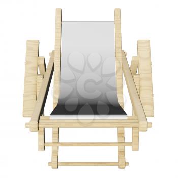 Wooden beach deck chair with grey fabric isolated on white background. 3d rendering.
