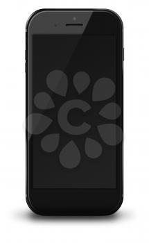 Smart phone with black screen and shadows isolated on white background. 3D illustration.