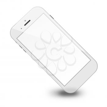 Smart phone with blank screen and shadows isolated on white background. 3D illustration.